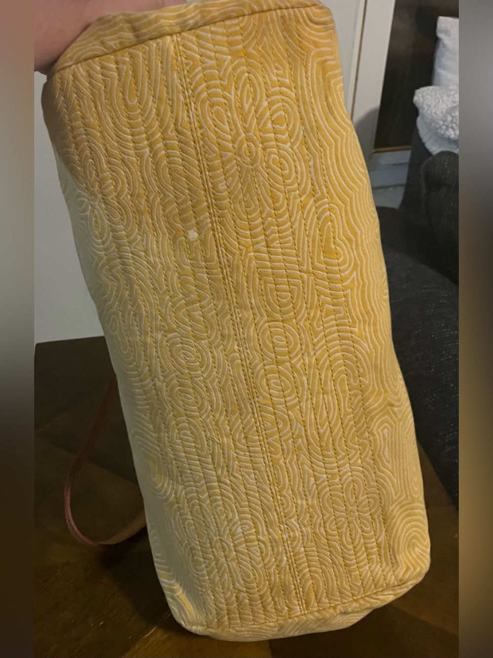 Dooney & Bourke Yellow White Patterned Tote with Tan Leather Trim - Picture 5 of 7